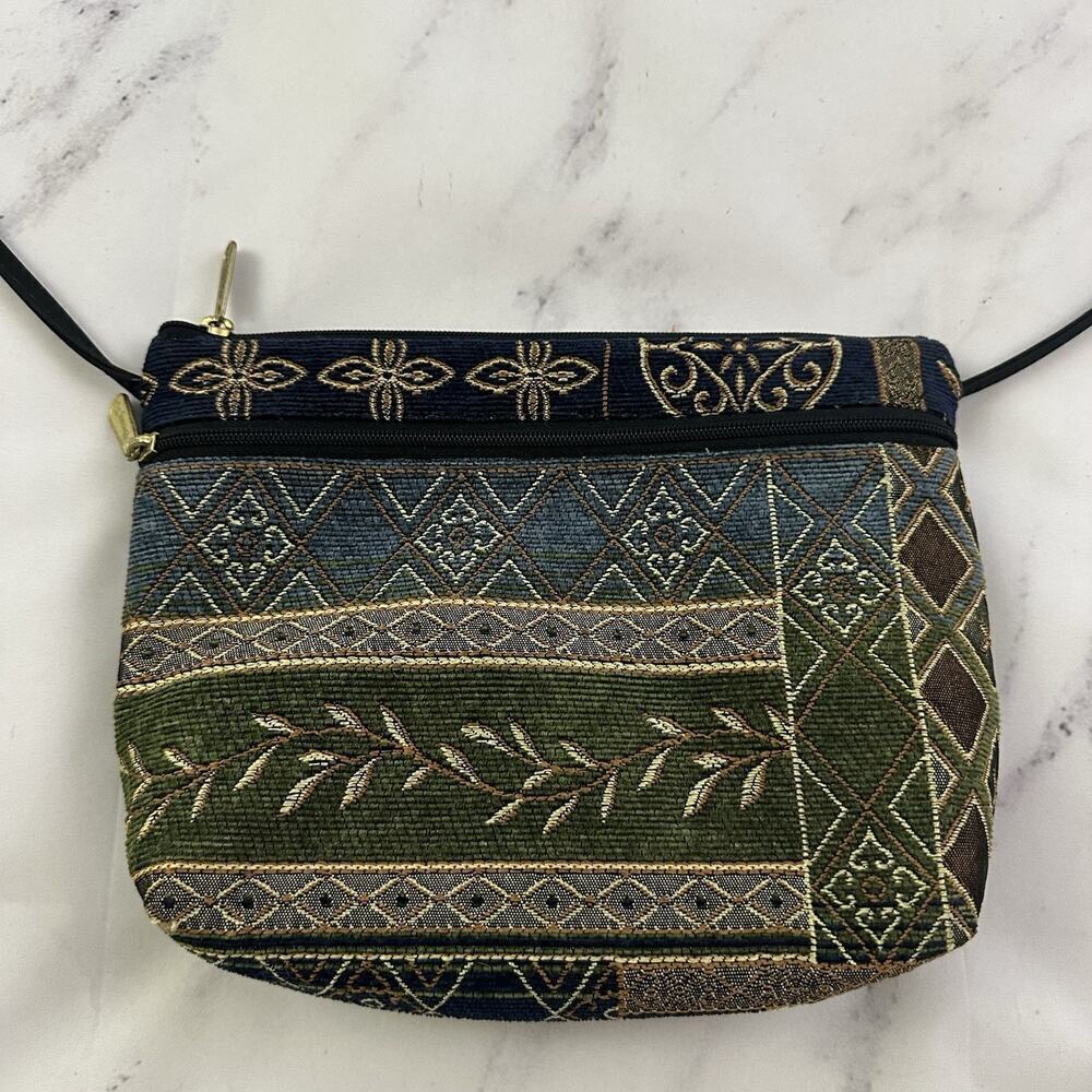 Danny K Vintage Y2k Tapestry Purse Bag Blue Green Floral Cross Body Boho - Picture 2 of 8